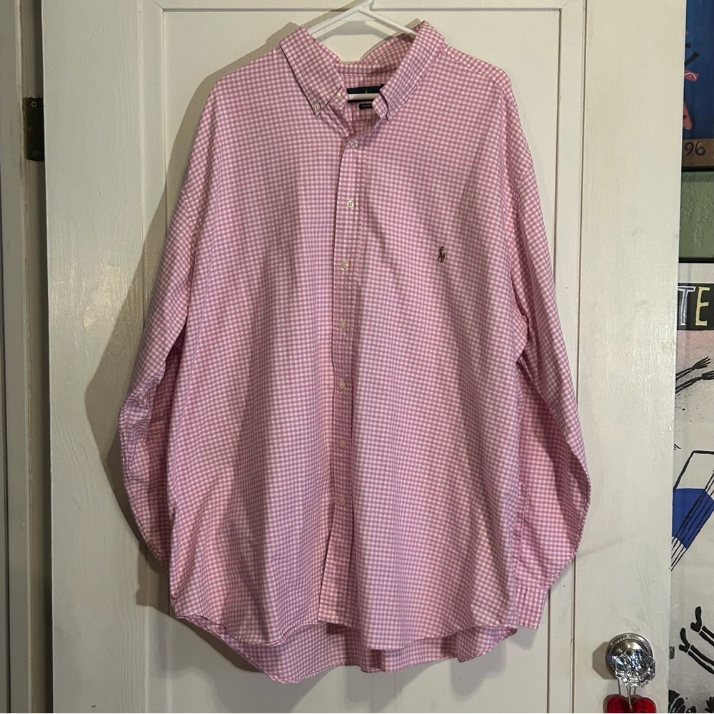 Ralph Lauren Men’s Button-Down pink & white Classic Fit 3XB Gingham Shirt